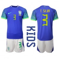 Camiseta Brasil Thiago Silva #3 Segunda Equipación Replica Mundial 2022 para niños mangas cortas (+ Pantalones cortos)